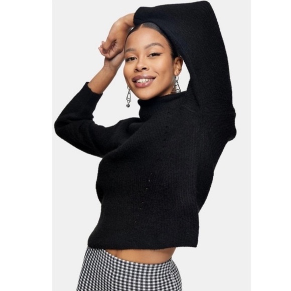 New Topshop Black Roll Neck Turtleneck Knit Chunky Wool Blend Sweater Size 0-2 - Picture 13 of 13
